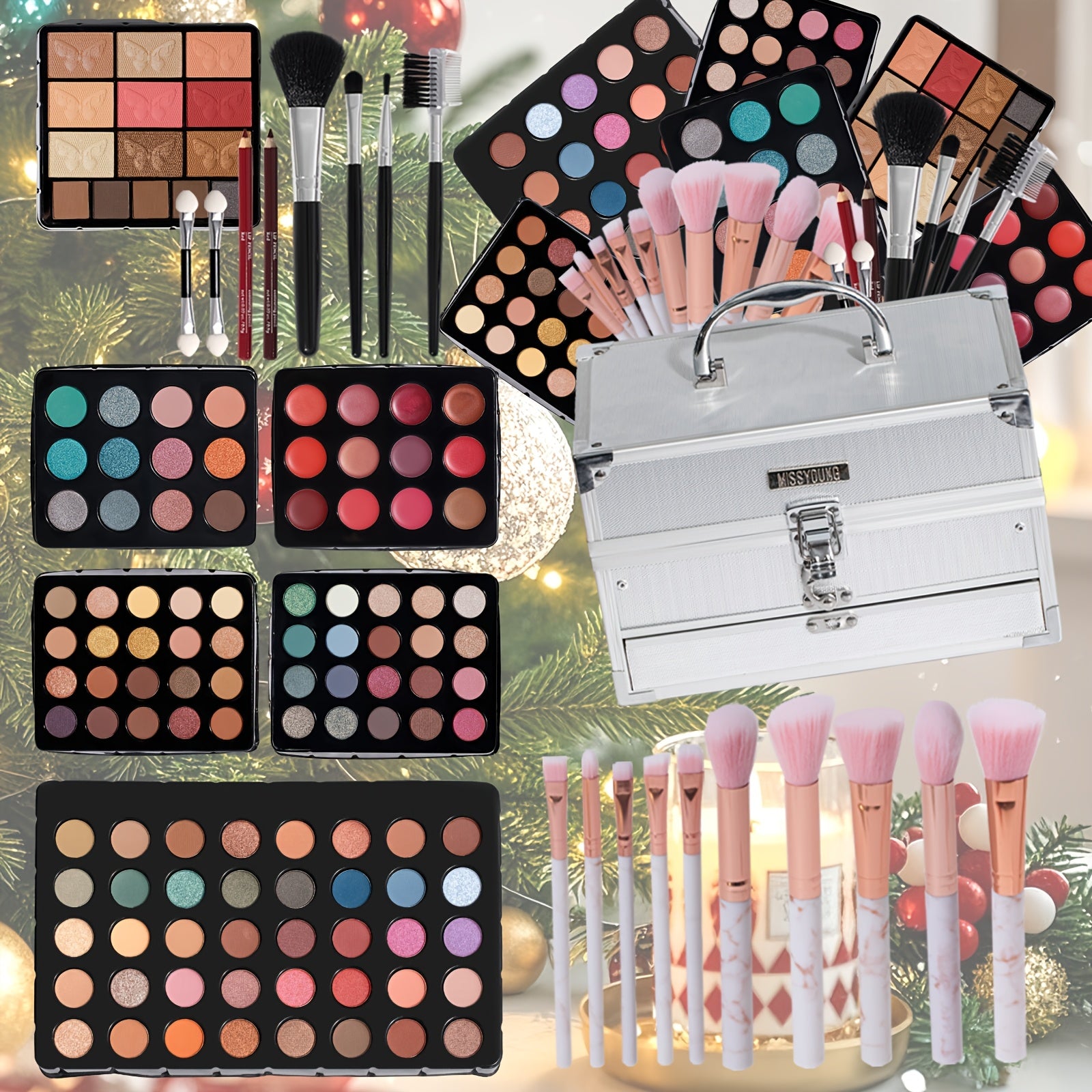 Silvery Multi-functional Makeup Kit, Premium Gift Box With Makeup Tools, Mirror, Lipstick, Eyeshadow, Blush, Portable & Long-Lasting In Multiple Shades, Suitable For Beginners, Teenagers, Perfect Gift For Valentine'S Day/Carnival/Back To School