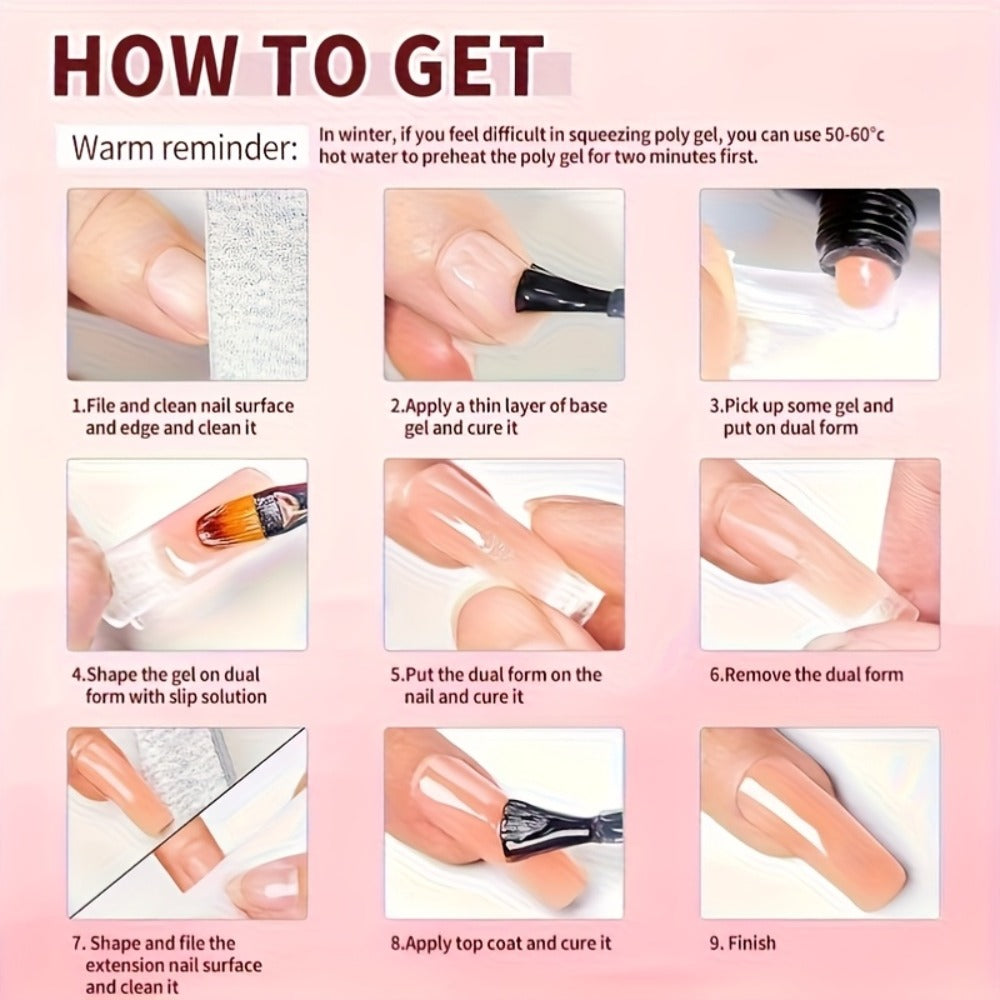 All-in-One Poly Nail Gel Kit: 6 Colors (Clear, Pink, White) Hard Builder Gel for Nail Extensions & Thickening - Long-Lasting Salon & Home Use Nail Strengthening System, French Manicure Solution for, brittle, thin Nails