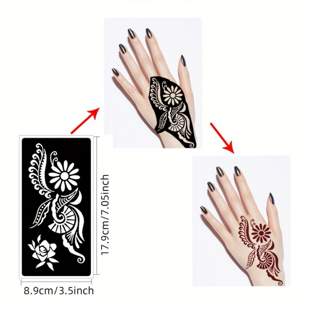 9 Reusable Temporary Tattoo Templates for Arms, Hands, Navels, Legs, Large Flower Tattoo Supplies, Stone Glitter Airbrush Painting Templates for DIY Fake Tattoos for Parties