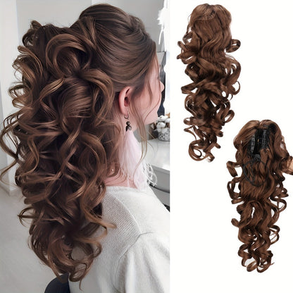 Ponytail Extension Curly Wave Claw Clip Synthetic Heat Resistant Hairpiece - Gradient Color Scroll Curls for Women Daily Wear Special Occasions 16 Inch
