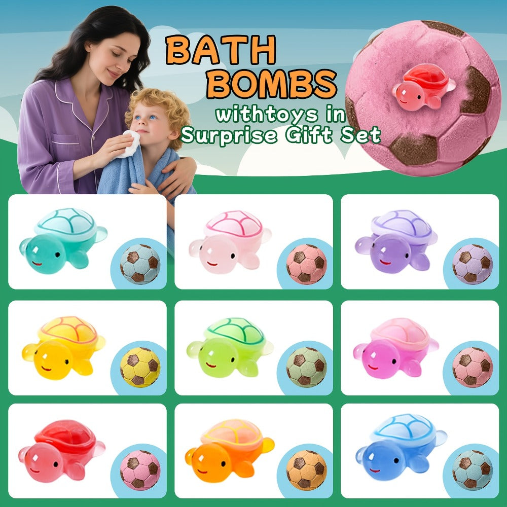 'S Bath Ball Gift Set, 9 Handmade Soccer Bubble Bath Effervescent Balls/containing Surprise Toys, Holiday Party Gifts, Ideal Birthday Gifts For And