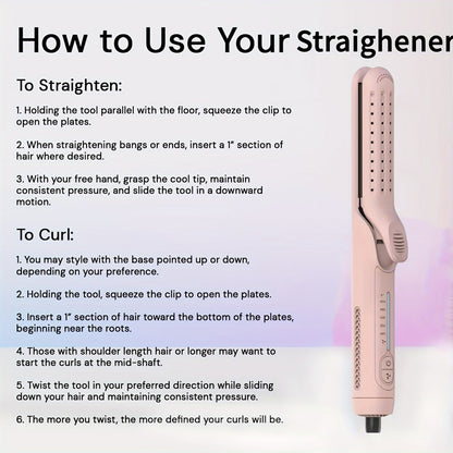 2-in-1 Airflow Curling Iron 360° Ceramic – Hair Straightener & Curler Anti-Scald Wand with 5 Temps Cool Air Styler for Long & Short Hair – Pink, Black