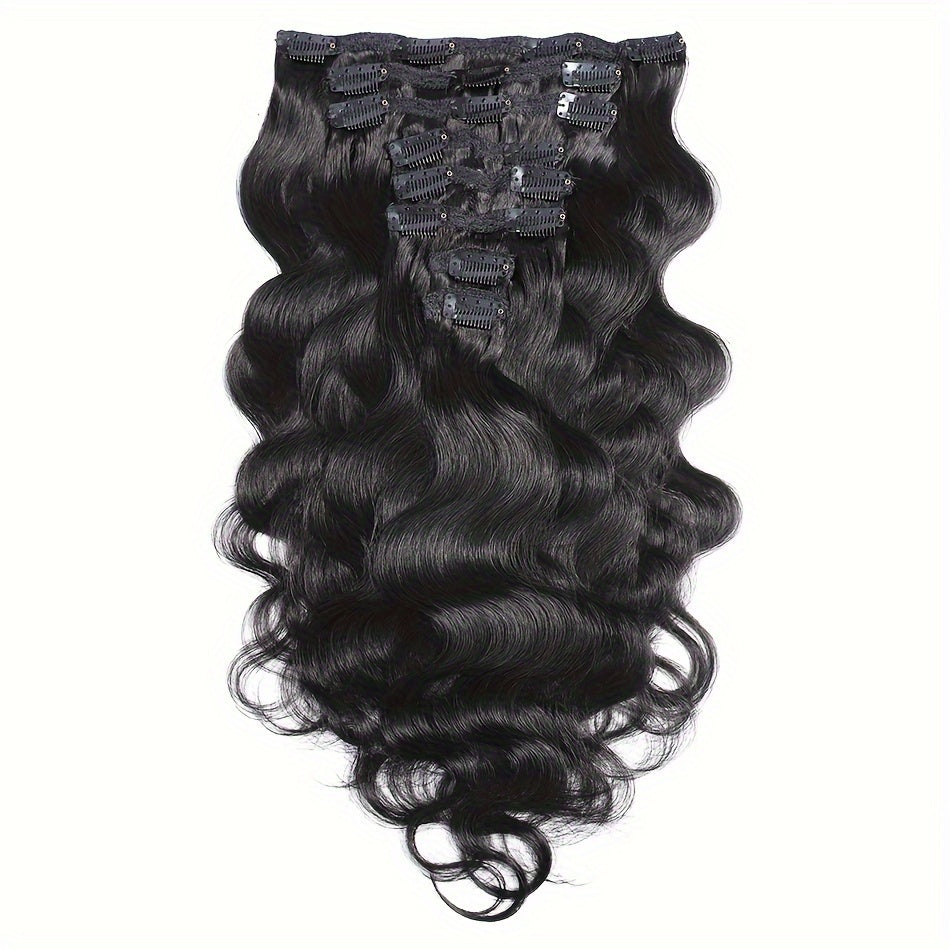 Clip In Human Hair Extensions Body Wave 8pcs 120g Full Head Real Human Hair Clip Ins Women Natural Black 1B Straight 12-26 Inch Thick Voluminous Seamless Blend