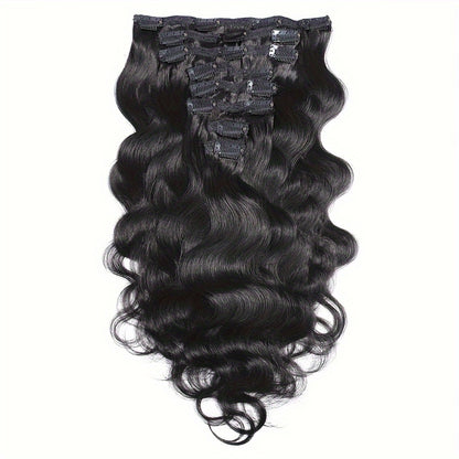 Clip In Human Hair Extensions Body Wave 8pcs 120g Full Head Real Human Hair Clip Ins Women Natural Black 1B Straight 12-26 Inch Thick Voluminous Seamless Blend
