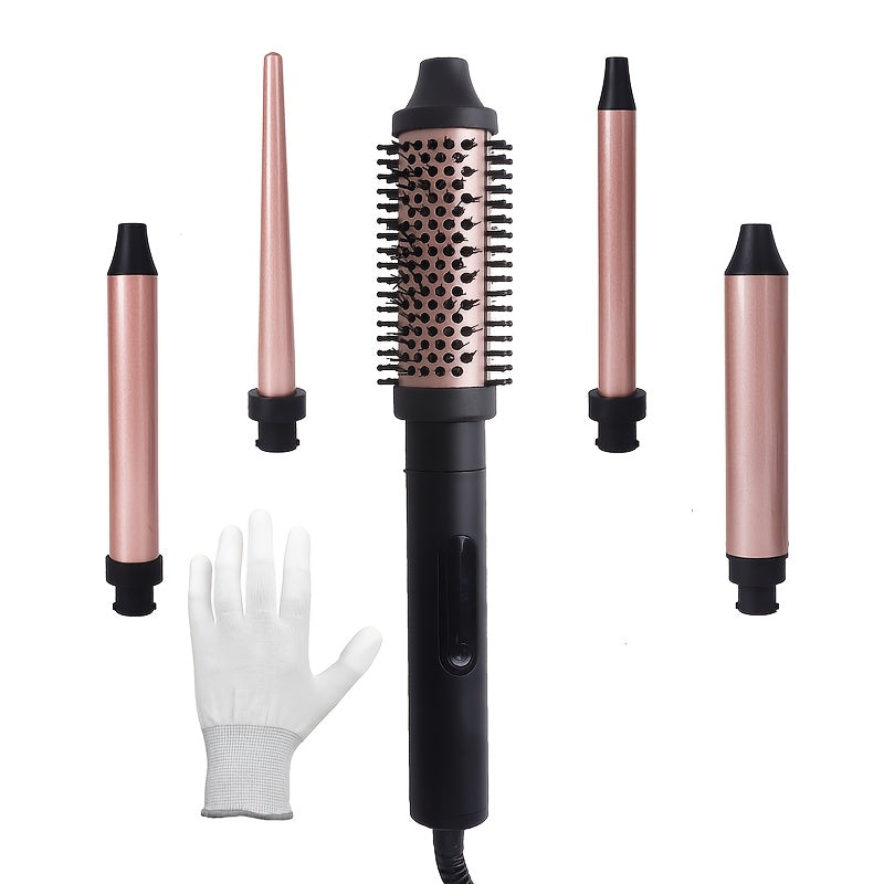 5 In 1 Curling Iron Set With Curling Heat Brush And 4 Interchangeable Ceramic Curling Iron, Wavy Curling Iron, Long Lasting Curling Iron, Gloves And 2 Clips, Quick Curling Iron, Perfect For Girls With All Hair Types, Valentine'S Day Gift