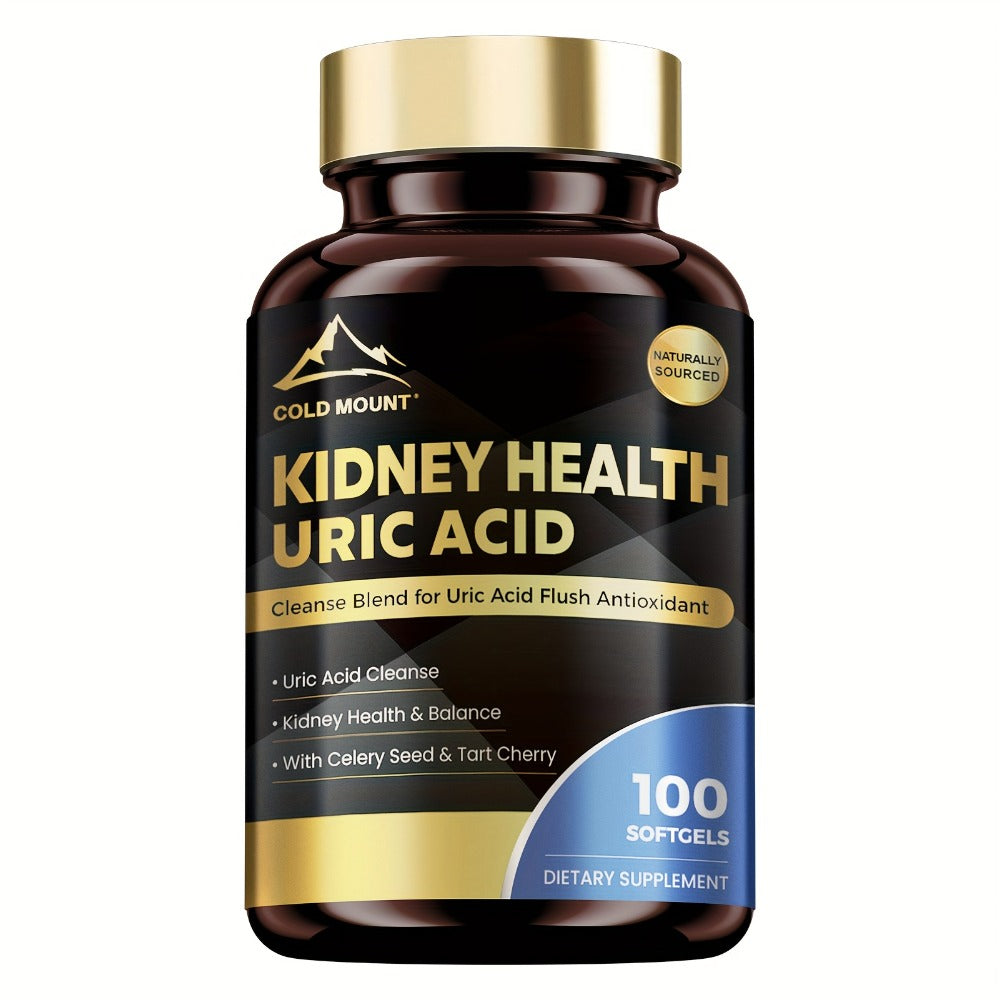 Cold Mount Uric Acid Balance Supplement, Kidney Health, Cardiovascular Health, Antioxidant, With Tart Cherry, Celery Seed & Citric Acid, 100 Soft Capsules, 50 Day Supply