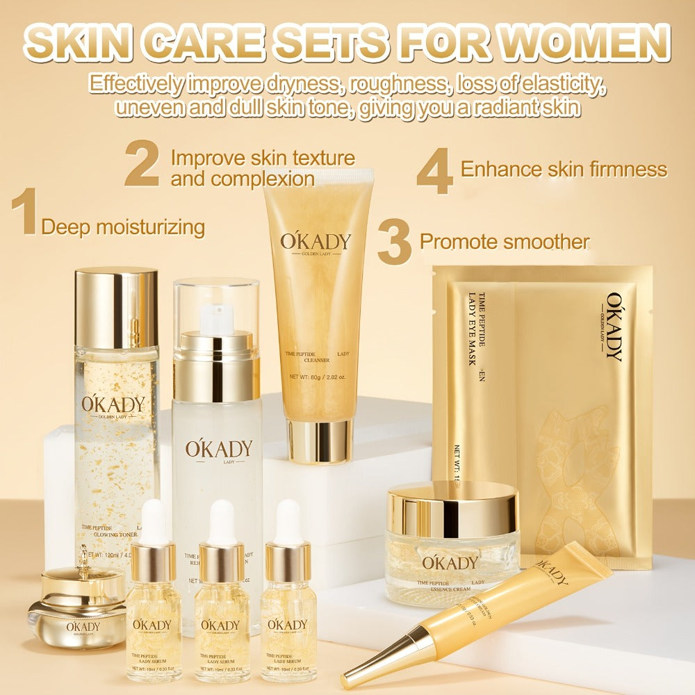 24K Gold Polypeptide Skin Care Set for Women - Complete Day & Night Skincare Routine with Peptides - Anti-Aging Face Care Kit for All Skin Types - Luxury Gift Set