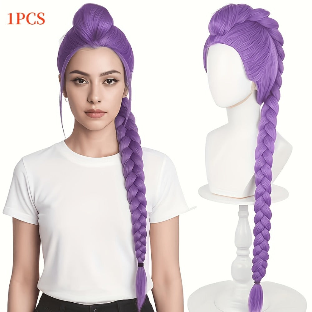 K-Pop Cosplay Wig Long Straight 30 Inch – Korean Idol Costume Hair for Halloween, Anime & K-Drama Character Dress Up, Rose Red, Purple, Black Purple Colors for Women & Girls