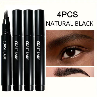 Eyebrow Pencil Set 4 Pack Multi-Fork Tip Waterproof Hair Stroke Brow Pen - Smudge-Proof Long-Lasting Microblading Effect Hairline Filler for Sparse Brows Beginner-Friendly 4 Colors