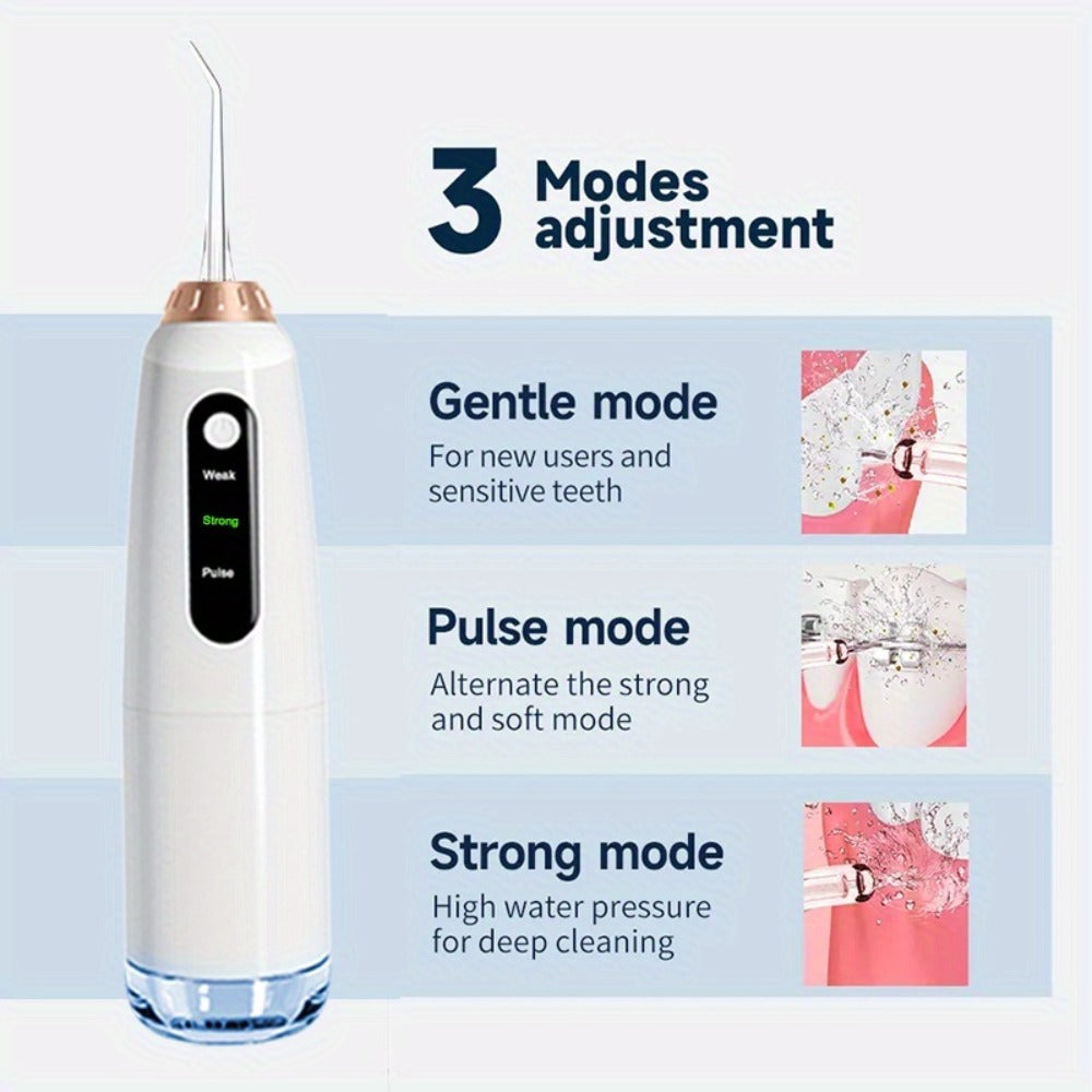 Advanced electric teeth cleaning tool set, including advanced wireless flosser, advanced electric toothbrush, 3 mode control, and can be charged via USB. Equipped with 4 compatible nozzles and 4 brush heads, the flosser head can rotate 360 degrees