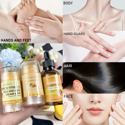 Turmeric & Vitamin C Skincare Set 5pcs - Hydrating Brightening Moisturizing Cream for Face Hand & Foot Care Instant Hydration Plumping Softening Smoothing