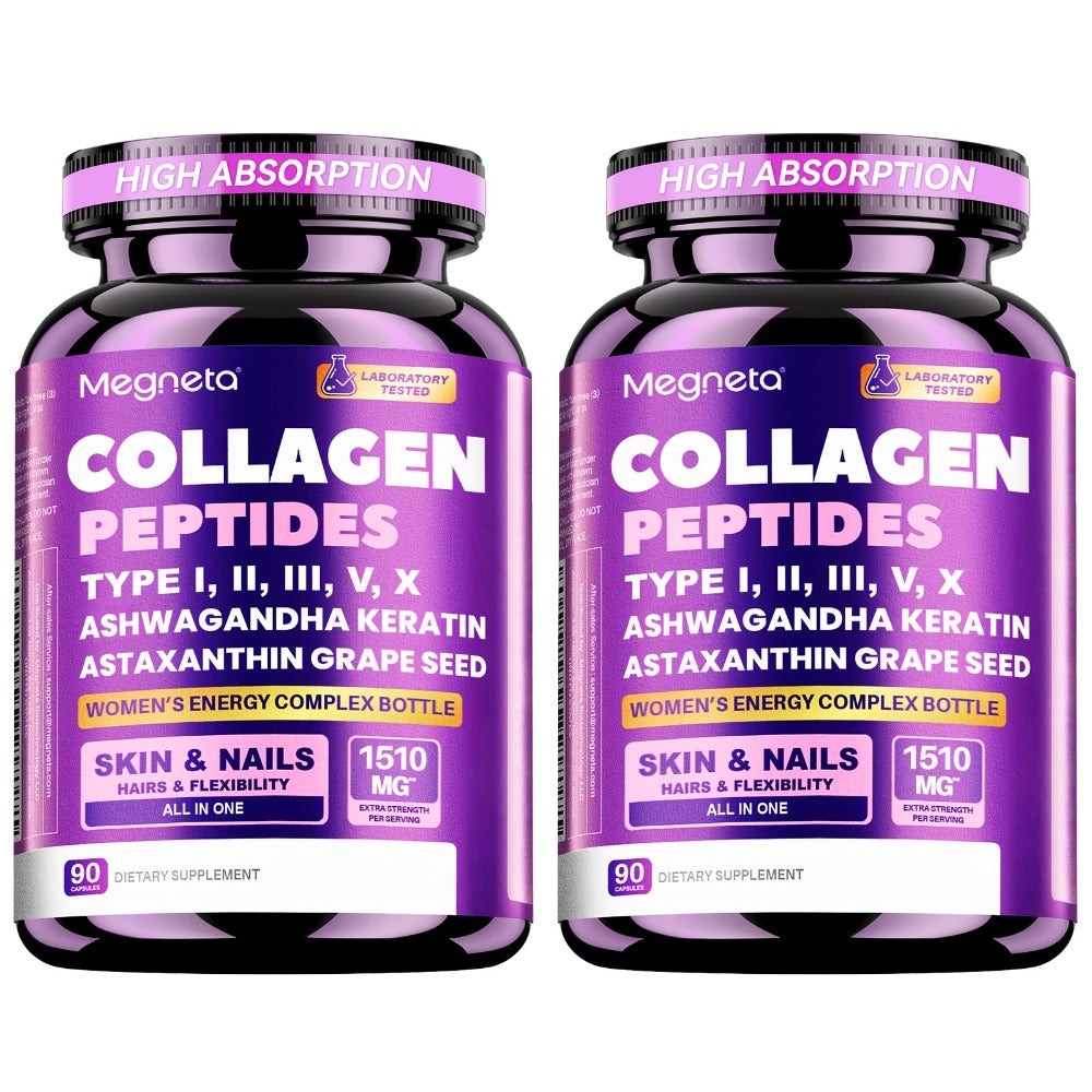 Collagen Powder Capsules - Type I, II, III, V, X with Vitamin C, Hyaluronic Acid & Biotin | for Skin Hydration & Elasticity, Hair & Nail | for Men & Women, 3-Party Tested, 90 Capsules