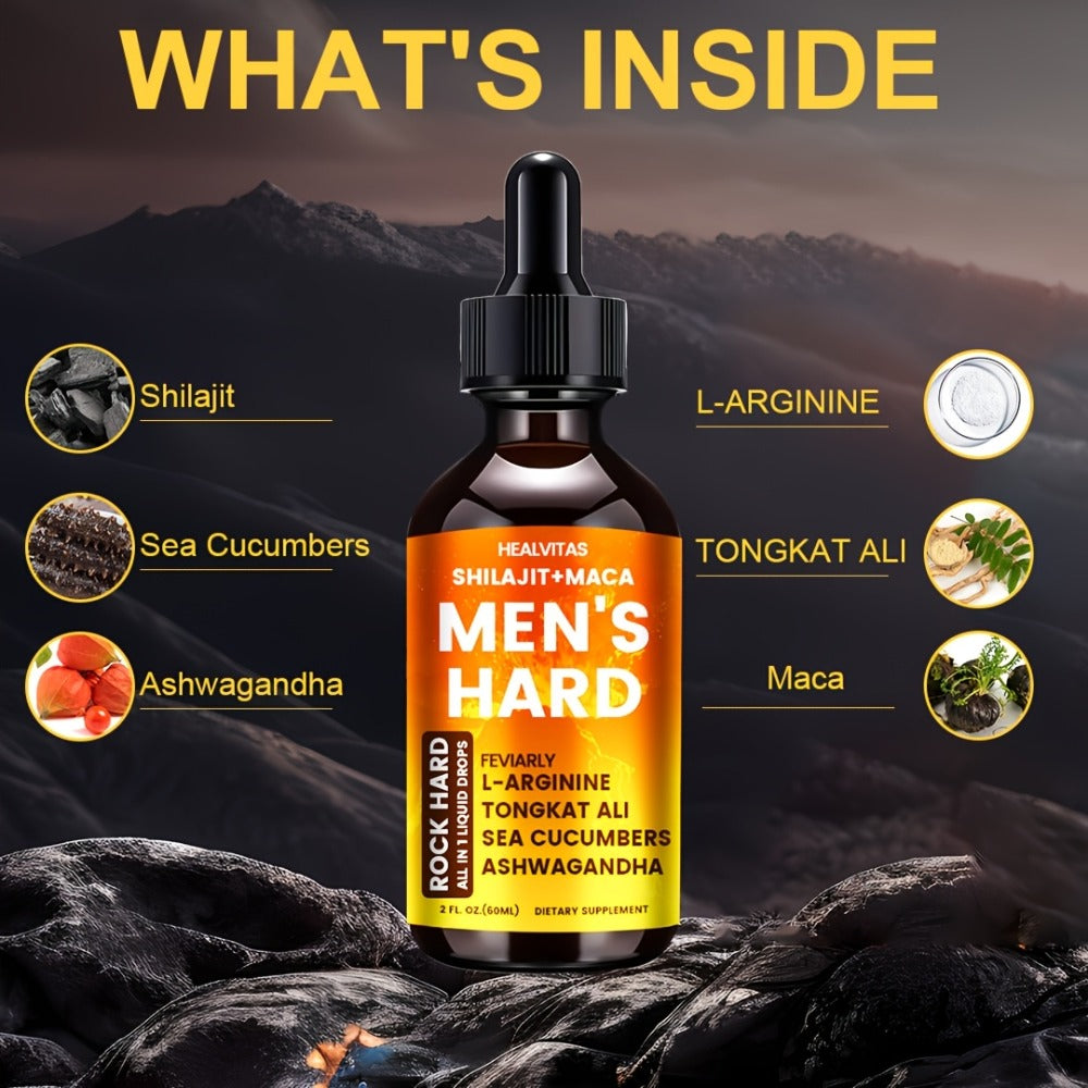 Booster for Men, Men's Hard Liquid Drops, Men's Daily Support, Drive, Long-Lasting, Level Up Manhood, Boost Your T, Support Mood, Rock Hard, Men's Multivitamin with Shila, Maca, Longjack, Fast-acting for Women &men