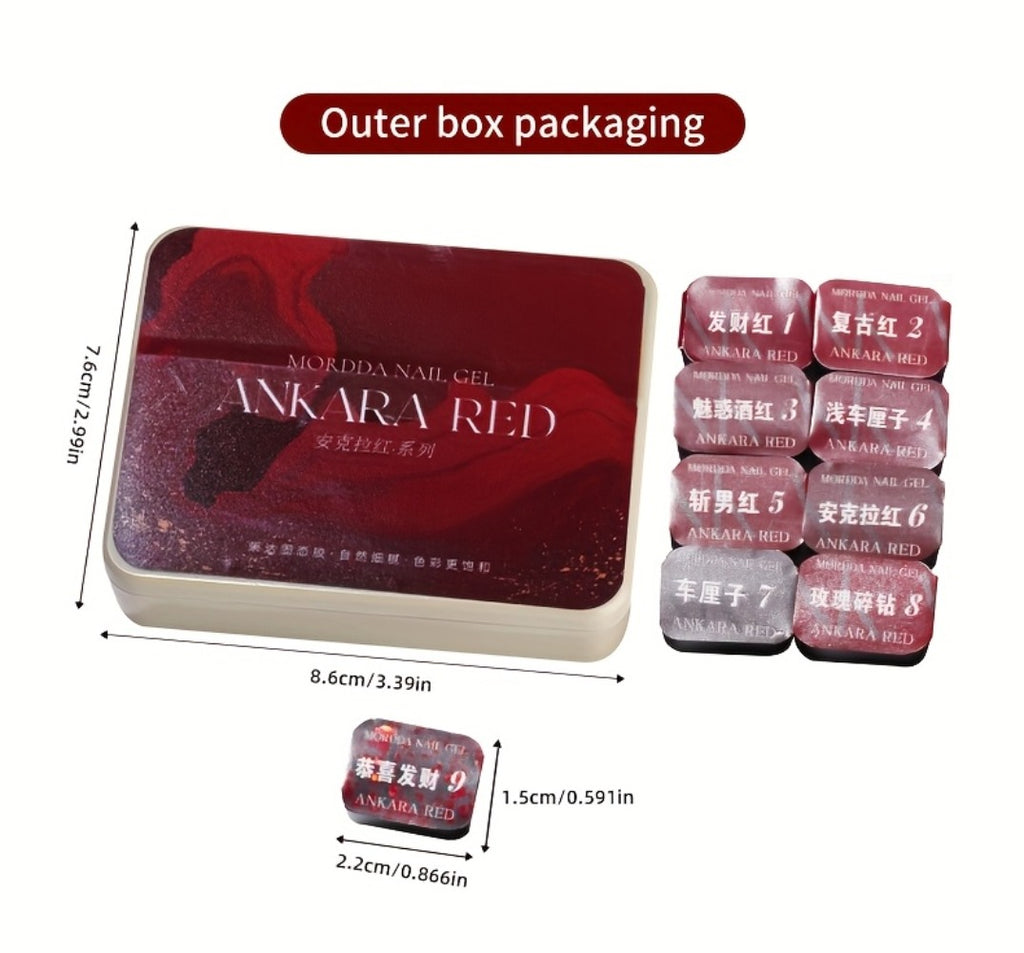 MORDDA 9pcs/set Ancola Red Solid Glue -- New Spring And Summer Nail Products Multifunctional Solid Nail Polish With Gradient Effects With Shiny Gloss And Fashionable LED Nails In High Saturation Colors A Top Choicefor Women's Manicures DIY