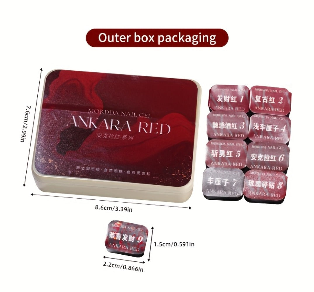 MORDDA 9pcs/set Ancola Red Solid Glue -- New Spring And Summer Nail Products Multifunctional Solid Nail Polish With Gradient Effects With Shiny Gloss And Fashionable LED Nails In High Saturation Colors A Top Choicefor Women's Manicures DIY