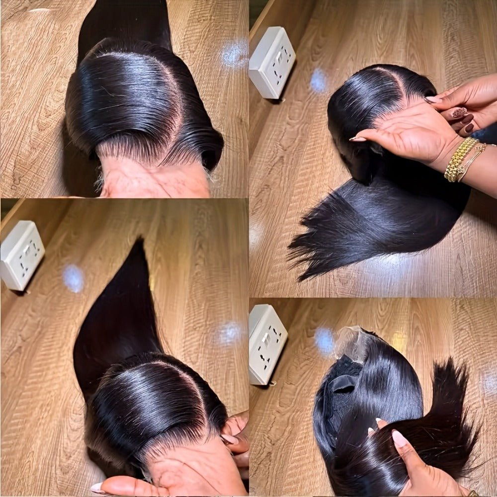 Straight Human Hair Wig 5x5 HD Lace Closure Glueless Wig Pre Bleached Knots Pre Plucked Baby Hair Wear and Go Natural Black 16-34 Inch Elegant Natural Look