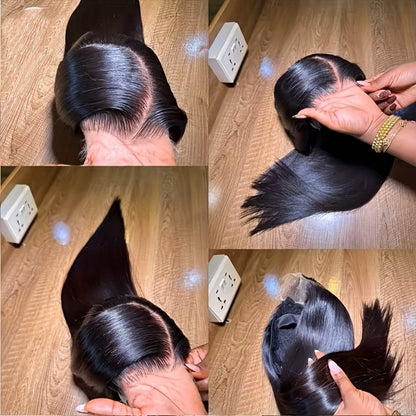 Straight Human Hair Wig 5x5 HD Lace Closure Glueless Wig Pre Bleached Knots Pre Plucked Baby Hair Wear and Go Natural Black 16-34 Inch Elegant Natural Look