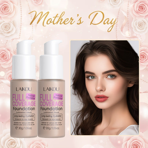 Foundation Full Coverage Hydrating Waterproof Long Lasting LALKOU with Hyaluronic Acid Pear Powder Invisible Pores Flawless Skin 6 Shades Ivory to Tan 2pcs