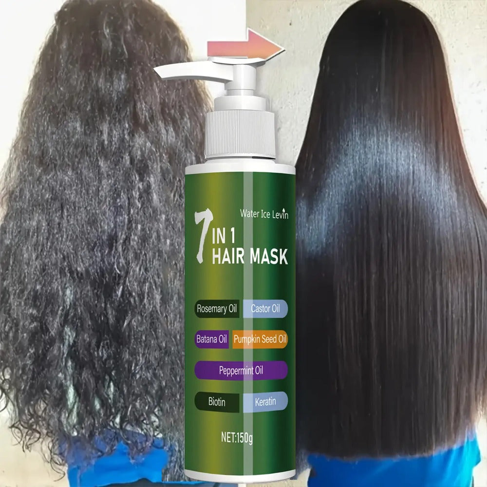 150G/5.291Oz, Water Ice Levin 7-In-1 Deep Conditioning Hair Mask Prevents Breakage Softens Dry Hair Enriched with Rosemary Oil Castor Oil Banta Oil Pumpkin Seed Oil And Biotin Keratin