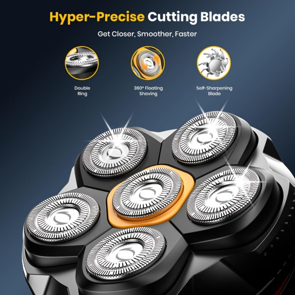 Magnetic 6D Rotary Shaver | Rechargeable Clipper for Bald Heads, Facial Beard Trimmer, IPX7 Waterproof, Quiet Motor, Magnetic Blade Hair Clipper Set | Ideal Gift for Boyfriend, Father's Day Gift