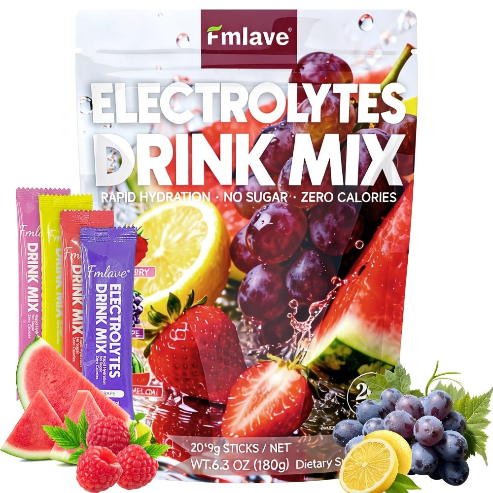 Electrolyte Drink Mix - Hydration Powder for Rapid Rehydration, Supports - Zero Sugar/Zero Calorie with Vitamins C/B6/B12 - 20 Single-Serving Sticks for Workouts, Travel & Daily Use