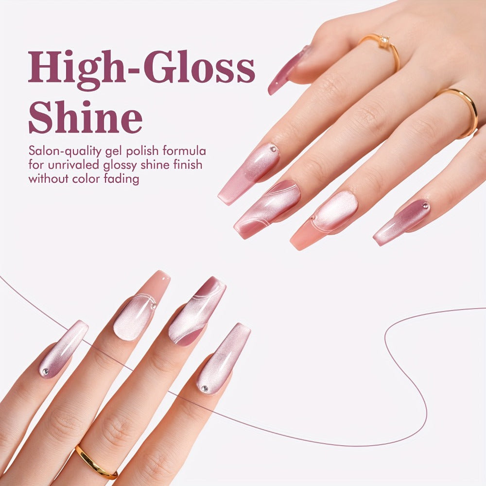 MORDDA 6 Colors Magnetic Cat'S Eye Gel Polish - Shimmering Reflective Semi-Permanent Nail Polish With/Led, Soak-Off And Magnetic Swirl Design for Salon And Use, Alcohol-Free, Magnetic Nail Polish, Nail Art, Durable Manicure