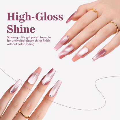 Magnetic Cat Eye Gel Polish 6 Colors | MORDDA Shimmering Reflective Semi-Permanent Nail Polish with Magnet — Soak Off UV/LED, Alcohol-Free, Swirl Design, Salon Nail Art