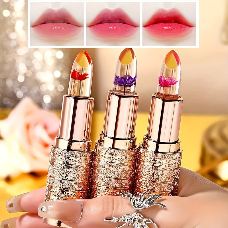3 Pack Holiday Gift Set - Color Changing Lip Gloss & Lipstick Combo With Magic Temperature Effect | Crystal Jelly Balm For Hydrating Makeup, Perfect Christmas/Valentine'S Present (Pink)