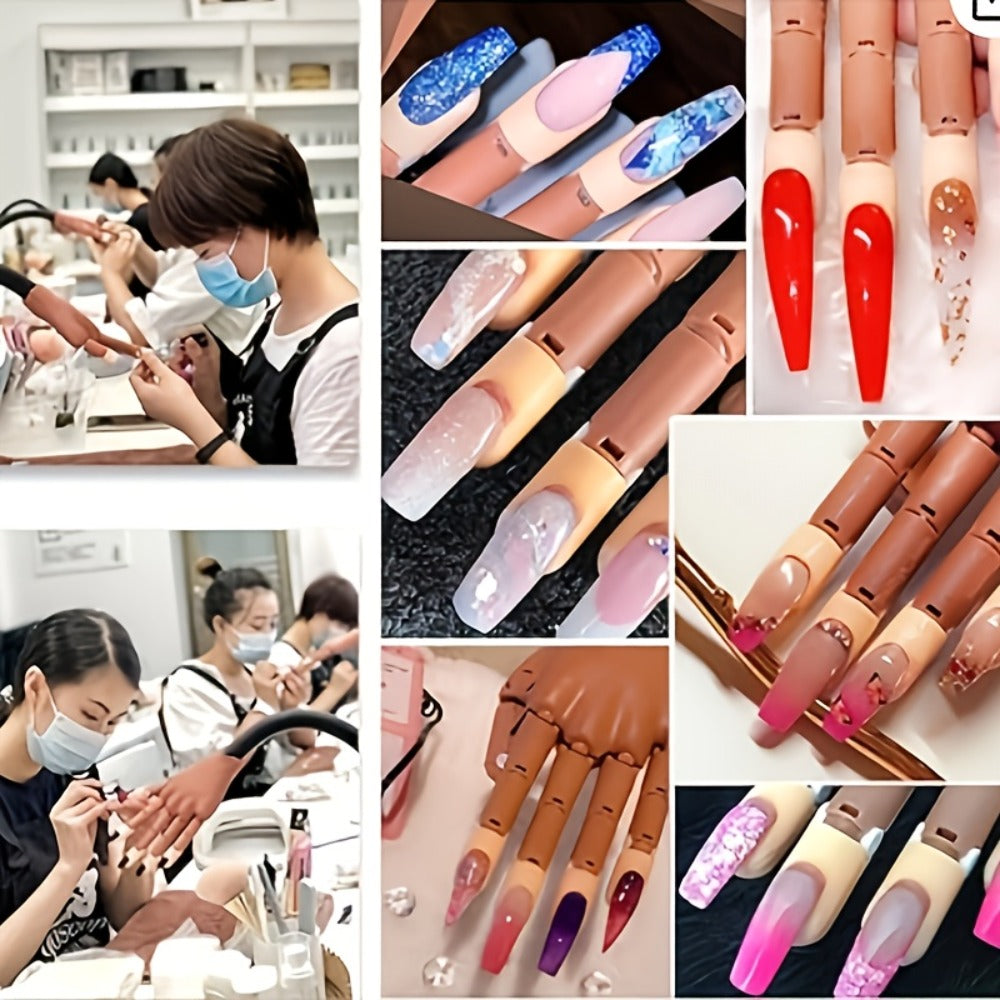 Premium Advanced Set, Practice Hand for Acrylic Nails, Flexible Nail Practice Hand Kit with 200pcs Replacement Nail Pads, Nail Clippers, Nail Brushing, Nail Files, Professional Manicure Training Tools for Beginners & Nail Salons