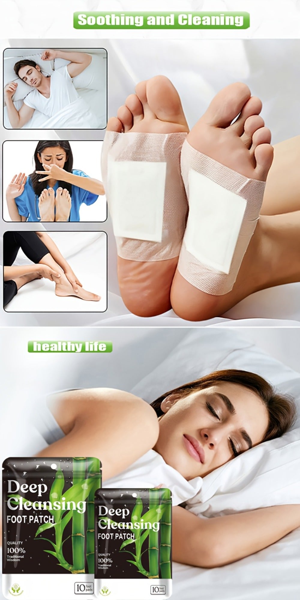 Foot Patches Detox Bamboo Vinegar Ginger Lavender Natural Plant Ingredients Deep Cleansing Moisturizing Foot Pads Massage Relaxing Foot Care Home Portable Health