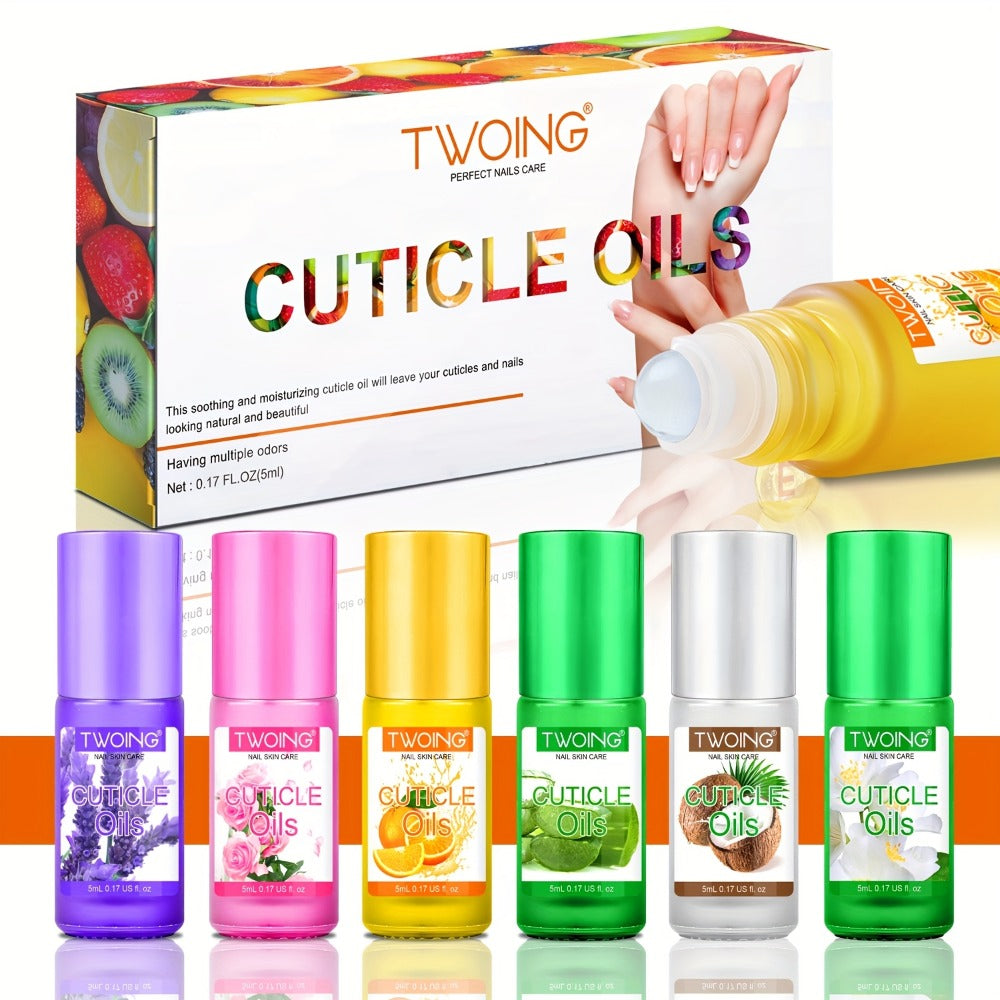 6-Flavor Cuticle Oil Suitable for Nail with Jojoba Oil, Grape Seed Oil & Vitamin E - Paraben-Free Plant-Based Formula for Dry, Damaged Nails, Cuticles, Nail Caps, Edges - Daily Nail Care for, Broken or Thinning Nails