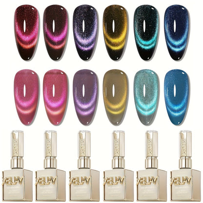 Cat Eye Gel Polish Set 6 Colors - Dopamine Series Magnetic Nail Gel with Photo Frame Bottle, Spring Summer Nail Art Kit for Salon DIY Manicure, Shiny Glossy Reflective Finish, Long Lasting UV Gel