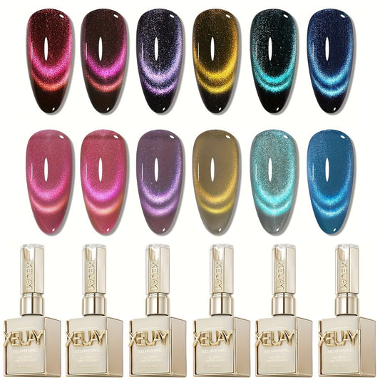 XEIJAYI Photo Frame Bottle Dopamine Cat Eye 6pcs--- Ultra-Bright Dopamine Series Cat Eye Gel Set with, Spring-Summer Fashion Nail Art Kit for Salon DIY Design, Shiny Glossy Stylish Cat Eye Art for Salon Manicure