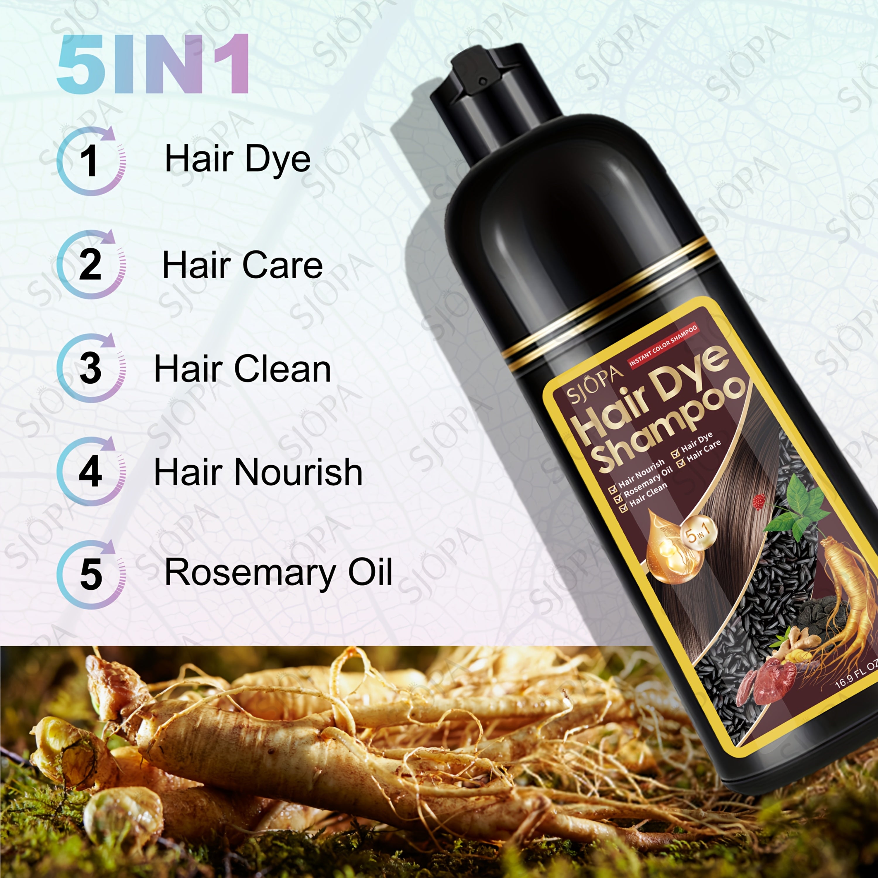 [Upgraded Version] SJOPA Hair Dye Kit 16.91Oz 5-In-1 Coloring Shampoo, Hibiscus Oil, Gentle on Skin, Natural & Safe Formula, Quick Coloring & Nourishing, Long-Lasting Hair Color Care, Salon-Quality at Home