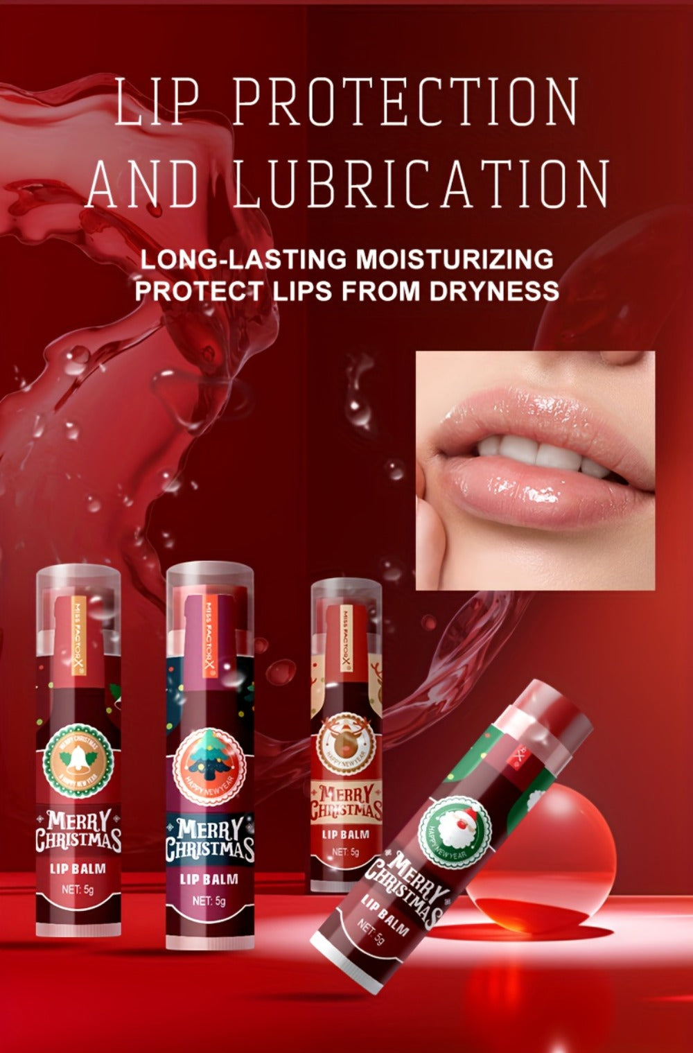 32pcs MISS FACTOR Christmas Lip Gloss & Balm Set - Long-Lasting Hydration, Holiday Gift Bo with Lipstick-like Tubes for Women & Men, Christmas Lip Balm, Fancy Lip Balms, Smudge Proof Lipstick, Christmas Lip Balm Set, Lipstick for Women Matte