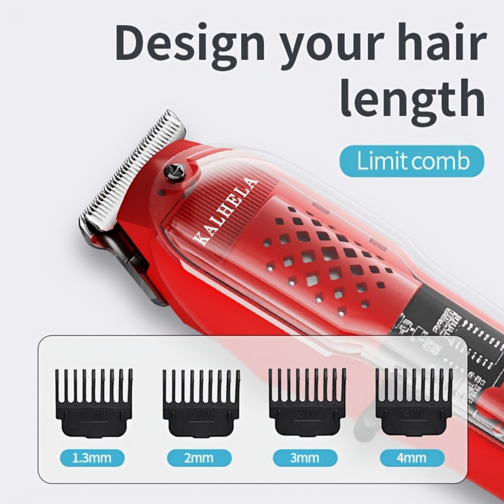 Men'S Hair Clippers | Retro Transparent Body Electric Hair Trimmer for Pompadour Styles, Professional Beard Trimmer with LCD Display, High-Power Hair Grooming Machine, USB Charging, ABS Plastic, Battery, Father'S Day Gift