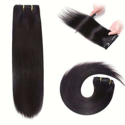 Clip In Hair Extensions Human Hair Straight — Brazilian Natural Black, 8 Pcs 18 Clips, Unprocessed Full Head Set, 12–24 Inch