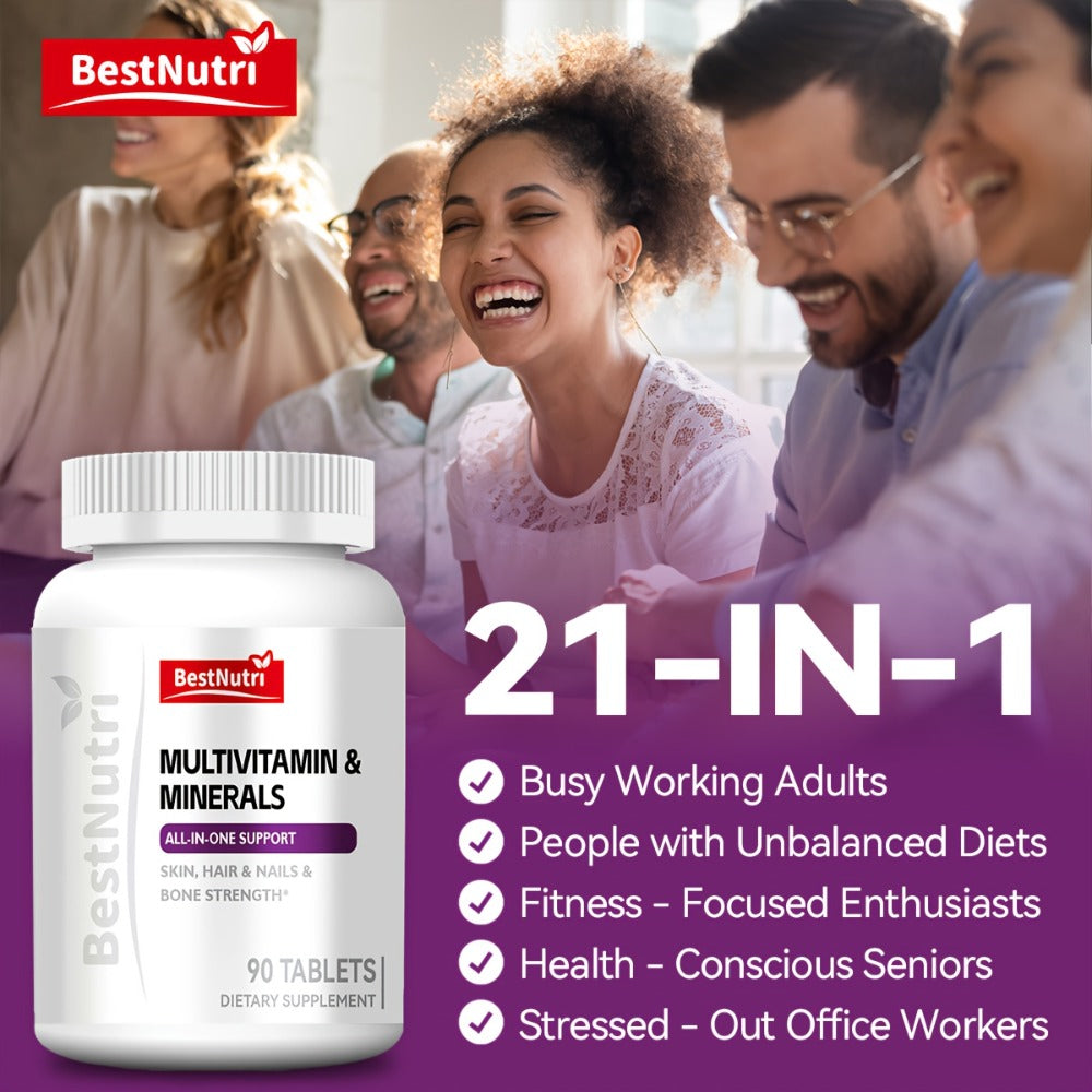 Bestnutri MULTIVITAIMIN & MINERALS ALL-IN-ONE SUPPORT Skin, Hair & Nails &Bone Strength Manufactured in A Factory