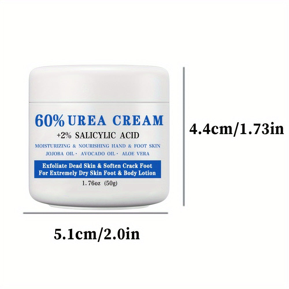 [Perfect Christmas Gift] 60% Urea Cream With 2% Salicylic Acid - Deep Moisturizing And Nourishing Foot And Hand Lotion, Softens Dry, Cracked Skin, Exfoliates Dead Skin, Jojoba Oil And Avocado Oil Infused, Hypoallergenic, 1.76Oz, Gift, Perfect Christmas Gi