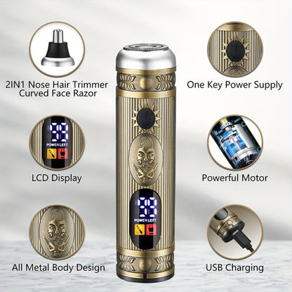 Professional Hair Clippers & Trimmer Set for Men — T-Blade Trimmer, Nose Hair Trimmer, Electric Razor, LCD Display, USB Rechargeable, Zinc Alloy Body, Ergonomic Grooming Kit