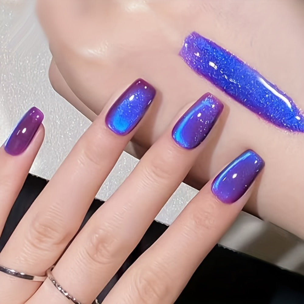 BORN PRETTY 0.34oz Blueberry Glitter Cat Magnetic Gel Nail Polish Glass Beaded Purple Blue Sparkling Semi-Permanent Gel Varnish