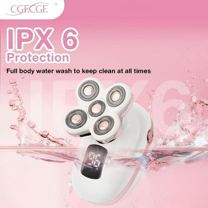 5-in-1 Electric Shaver for Men and Women IPX6 Waterproof — USB Rechargeable Body Hair Trimmer Grooming Kit with Interchangeable Heads for Bald Head, Hair, Nose, Sideburn & Facial Cleansing (Pink/Blue/Black)