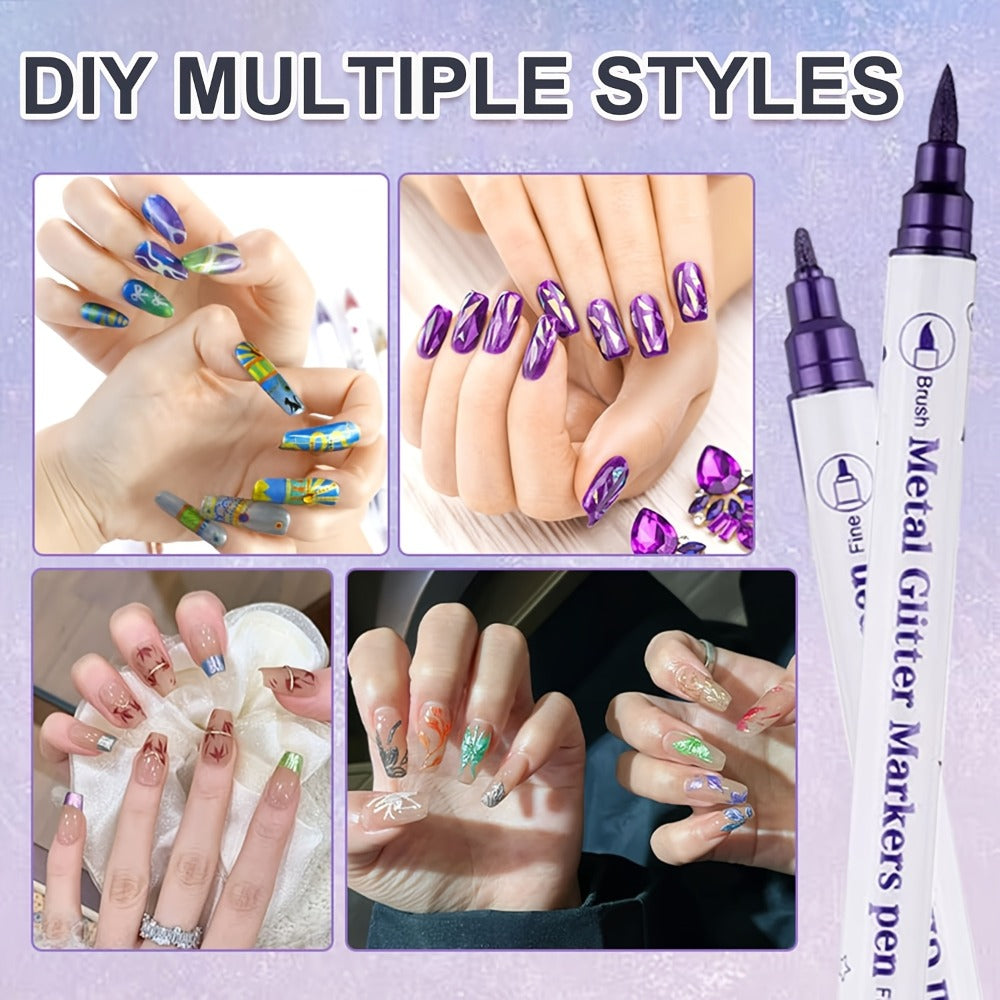 10 Colors 3D Nail Art Pens DIY Set, Double Ended Metallic Nail Marker Pens Graffiti Dotting Drawing Painting Liner Pen, Quick-Drying Acrylic Paint Pen for Home Salon Quickly Dry Nail Art