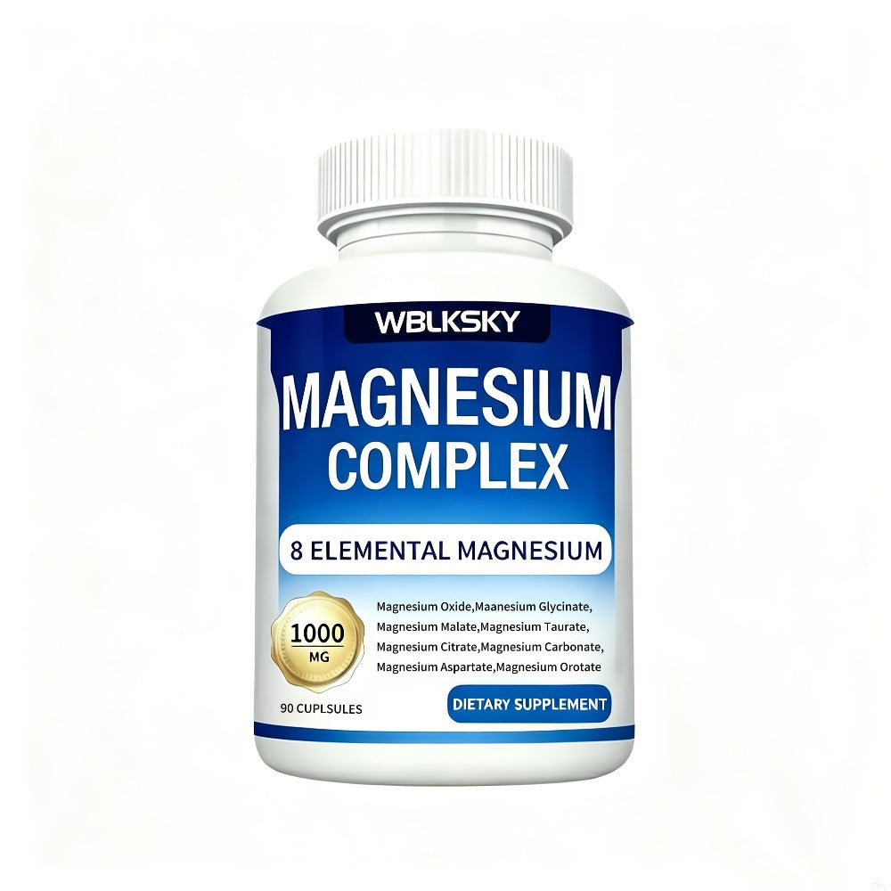 Magnesium Complex Supplement Capsules, Magnesium Glycinate, Compound Magnesium, 1000mg Per Capsule - 8 Forms Of Elemental Magnesium(Glycinate, Citrate, Malate, Orotate, Taurate, Aspartate, Oxide, Carbonate), Helps Improve Mood And Sleep(2 Bottles)