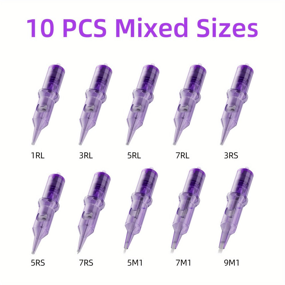 Tuffking Offers Tattoo Cartridge Needles in Packs of 10, 20, 30, 40, Or 50, Featuring Various Sizes. These Purple Liner Needles Are Suitable for Both Professional Tattoo Artists And Novices, Including Standard Round Liners Like RL, RS, RM, And M1