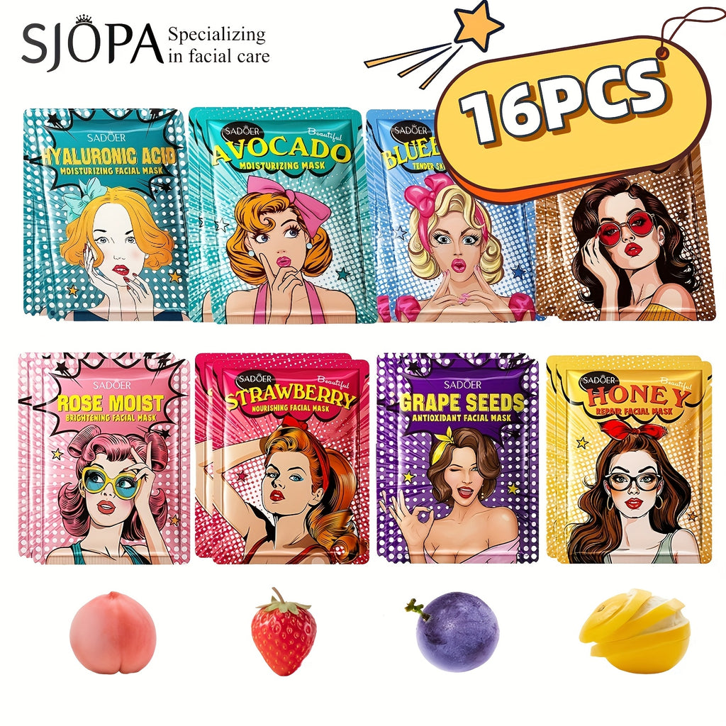 16pcs Goddess Mask, Rich in Fruit And Honey Essence Moisturizing, Keeps The Face Moisturized for A Long Time, Women'S Solely, Essential Hydrating And Moisturizing Mask for Autumn And Winter, an Ideal Gift for Mom And Girlfriends During The Holidays