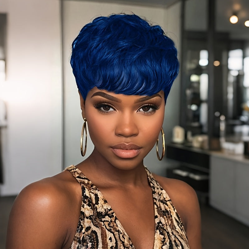 Short Body Wave Synthetic Wig with Bangs – Rose Net Cap Colorful Fashion Wig for Women, Available in Orange, Purple, Wine Red, Green, Blue & Brown, Lightweight Daily Wear, 6 Inch