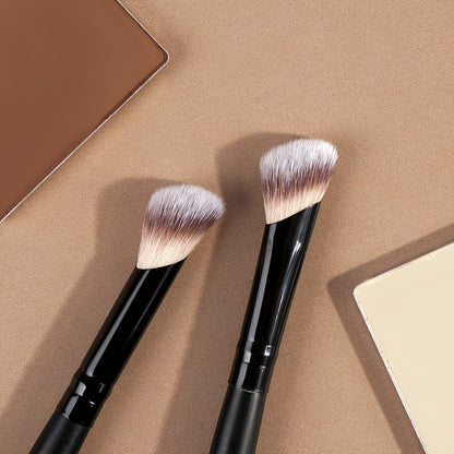 Double-Ended Makeup Brush Set 4Pcs Professional Bevel Taper Foundation Contour Blush Powder Brush Travel Makeup Tools Kit Black Beige Black Gold