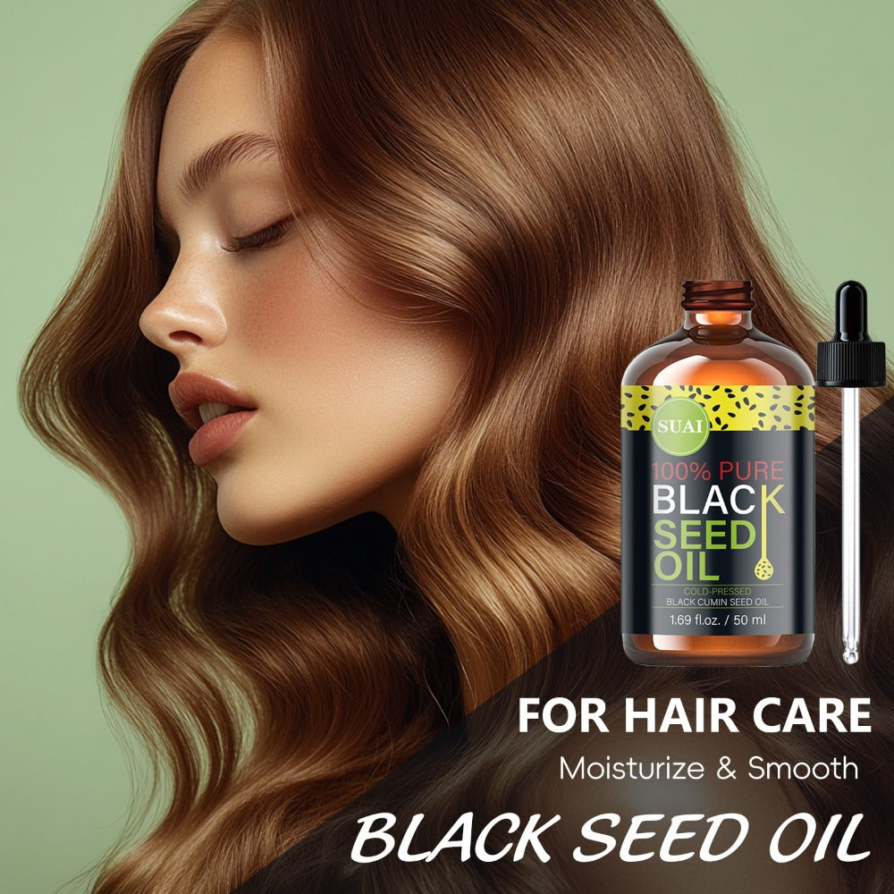 Black Seed Oil 100% Pure Cold Pressed Moisturizing Firming Multi-Use for Face Body Hair Nails Eyelashes Natural Plant Extract Skincare Oil All Skin Types Daily Skincare Routine