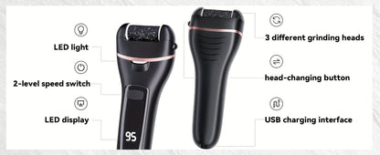 Electric Foot File Pedicure Kit 14-in-1 Rechargeable 3 Roller Heads Dead Skin Callus Remover Portable Foot Scrubber Professional Foot Care Tool Black White Silver